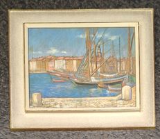 Robert H., Künstler, Pastell, Saint-Tropez Hafen Segelschiff