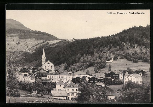 Cartes postales: Fiesch /Furkastrasse, Ortsansicht mit Ki – D'occasion à Berlin par bartko-reher