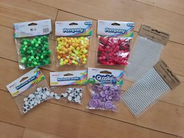 Bastelzubehör Pompons Augen Knöpfe Kristalle Bastelset