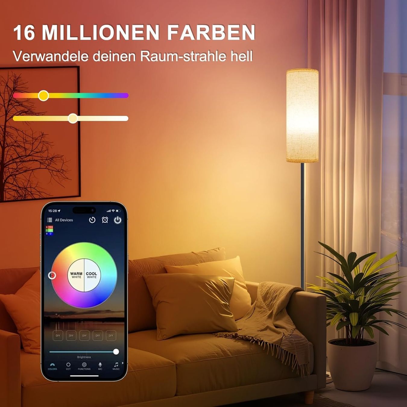 Lampen: Stehlampe RGB Dimmbar Smart mit Fernbedienung Schwarz – Neu und originalverpackt aus Hallau von Sale50OFF 2