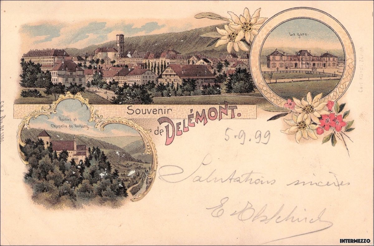 Cartoline postali: Delémont // Souvenir Litho // 1899 // Souvenir – Usato da Basel venduto da intermezzo12
