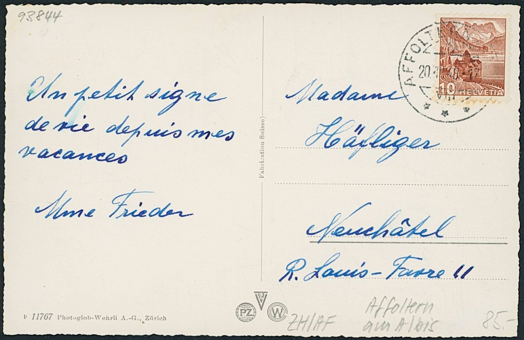 Cartoline postali: ZH Affoltern am Albis – Usato da Schindellegi venduto da dolpitz 1