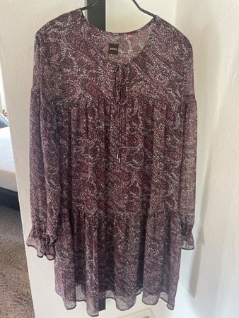 BOSS Kleid gemustert langarm bordeaux/grau/schwarz Grösse 36