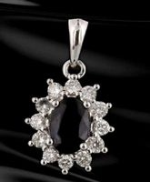 14k Weissgold Saphir Anhänger mit Diamanten