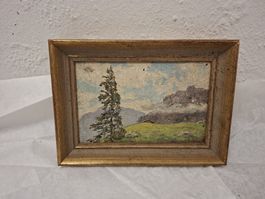 Gemälde Berglandschaft mit Baum signiert