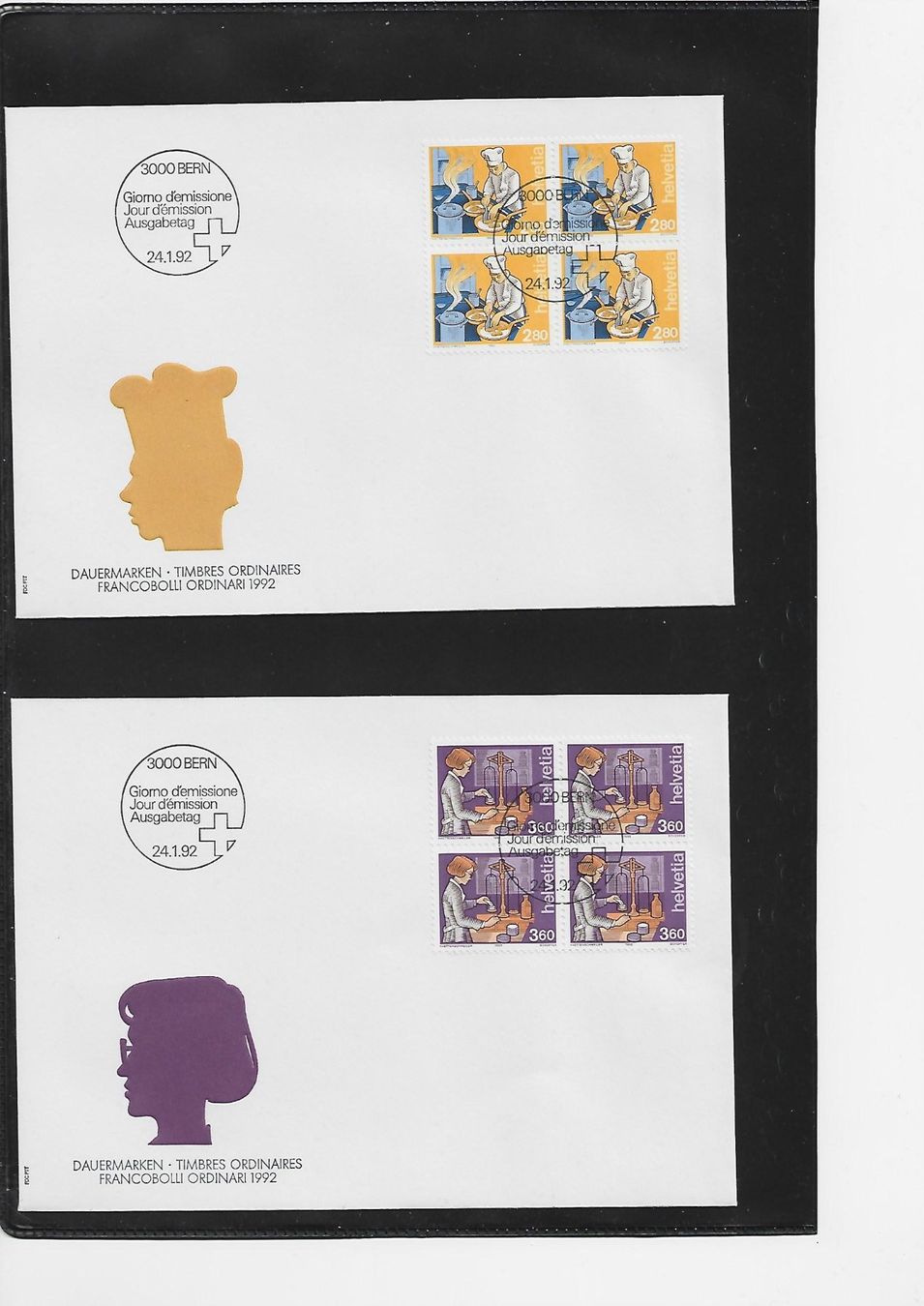 Alle Briefmarken: 1992 2x  FDC 4er Mensch + Beruf – Gebraucht aus Rheinau von loxis