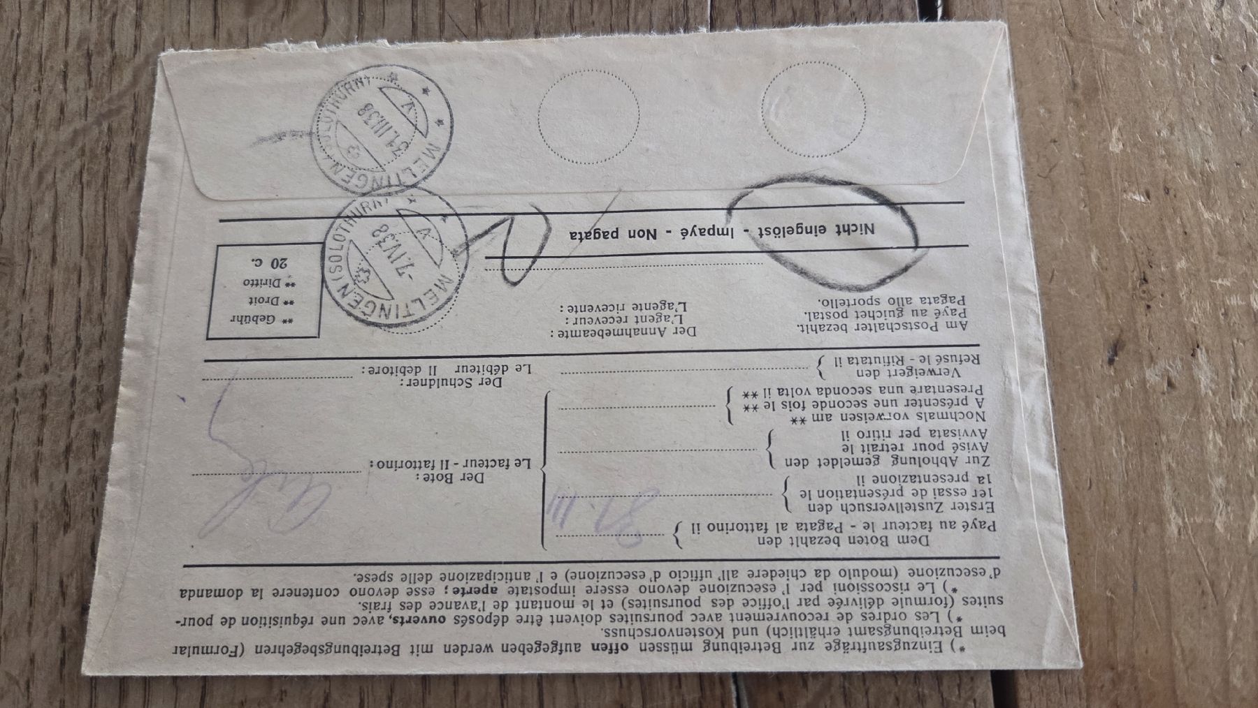 Tutti i francobolli: 1938 Einzugsmandat Pro Juventute mit Inhalt – Usato da Arni AG venduto da Moth68 2