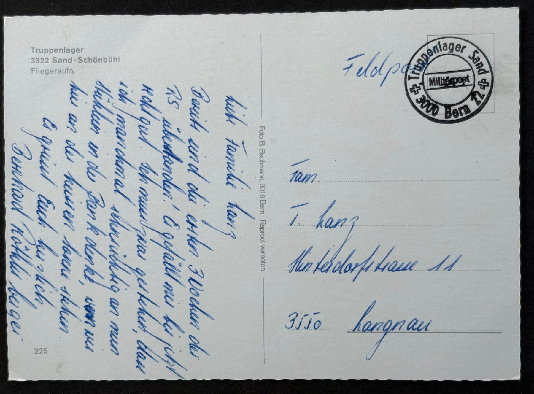 Cartoline postali: ANSICHTSKARTE  SCHWEIZER ARMEE KASERNE 3322 SAND-SCHÖNBÜHL – Usato da Ostermundigen venduto da crazy-horse-1840 1