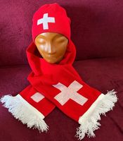 Mütze & Schal in Schweizer Farbe Motiv rot mit weissen kreuz