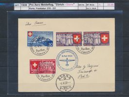 1939 Pro Aero Meldeflug, "Zürich - Stans", Karte