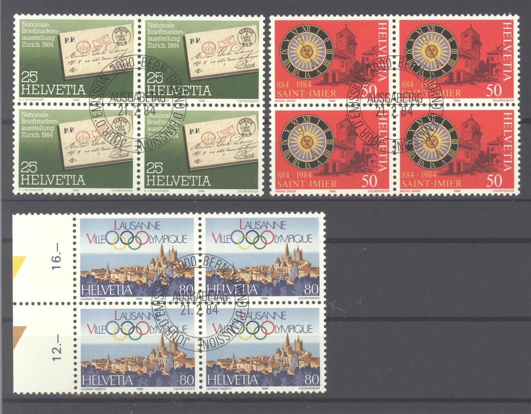 Alle Briefmarken: 1984, Sonderpostmarken, Viererblöcke, ET – Gebraucht aus Willisau von Vollstempel