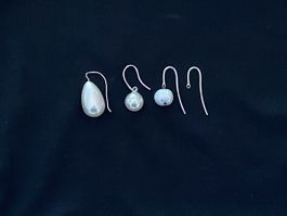 3 einzelne Perlohrringe; echtes Silber