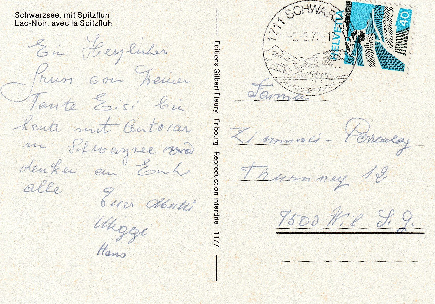 Cartoline postali: AK Schwarzsee - gel. 8.8.1977 – Usato da Fribourg venduto da schnalla92 1