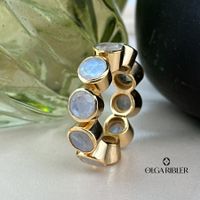 Memory-Ring mit Mondstein – Sterling Silber - gelbvergoldet