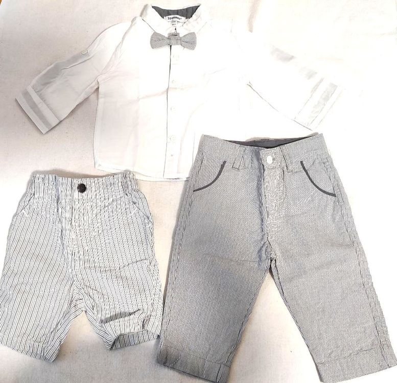 Baby Anzug Für Taufe & Hochzeit - Hemd Mit Fliege Und Hosenträgerhose