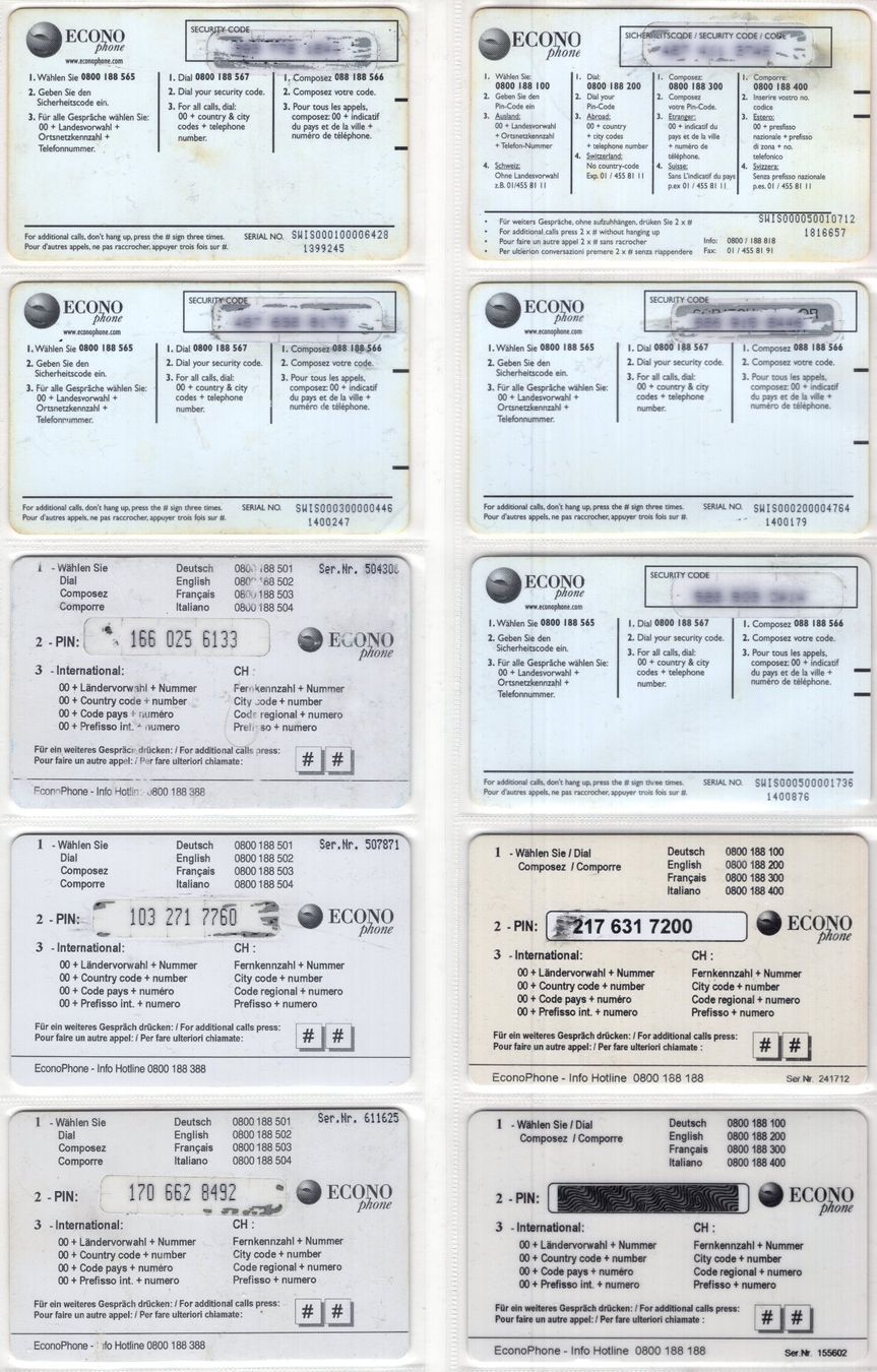 Telefon- & Taxkarten: ECONOphone - 12 verschiedene Prepaid Telefonkarten – Gebraucht aus Eglisau von Chperfins 2