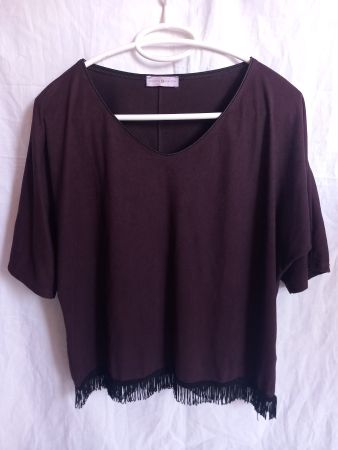 T-shirt Cache Cache bordeaux à franges
