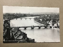 Basel mit den Rheinbrücken s/w Karte