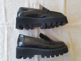 Mocassini platform neri H&M, vera pelle, numero 36