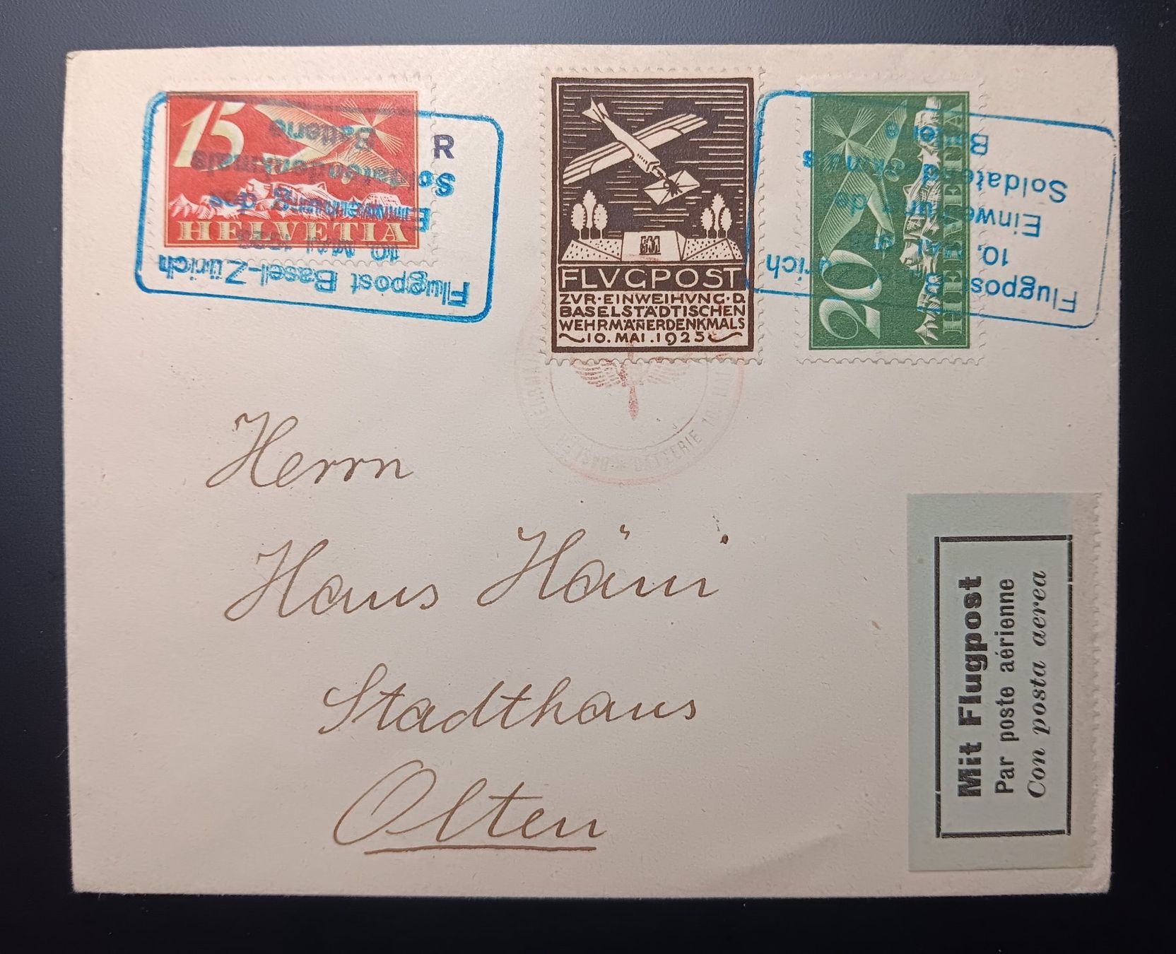 Alle Briefmarken: FLUGPOST BRIEF MIT VIGNETTE UND BLAUER STEMPEL1925 – Gebraucht aus Holderbank AG von DINOS-PHILA