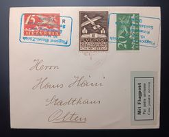 FLUGPOST BRIEF MIT VIGNETTE UND BLAUER STEMPEL1925