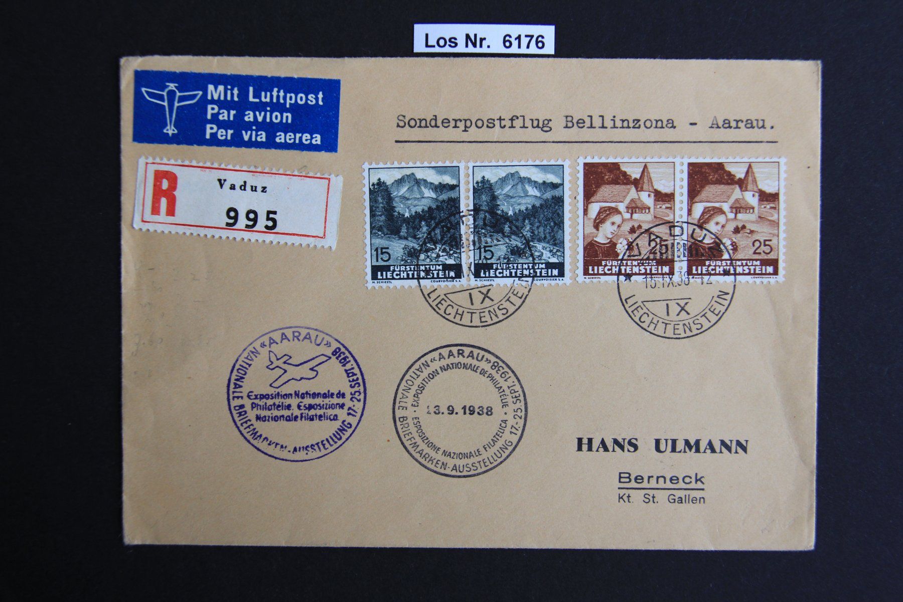 Alle Briefmarken: FL Brief mit Sonderstempel 1938                     Los 6176 – Gebraucht aus Volken von jukon65