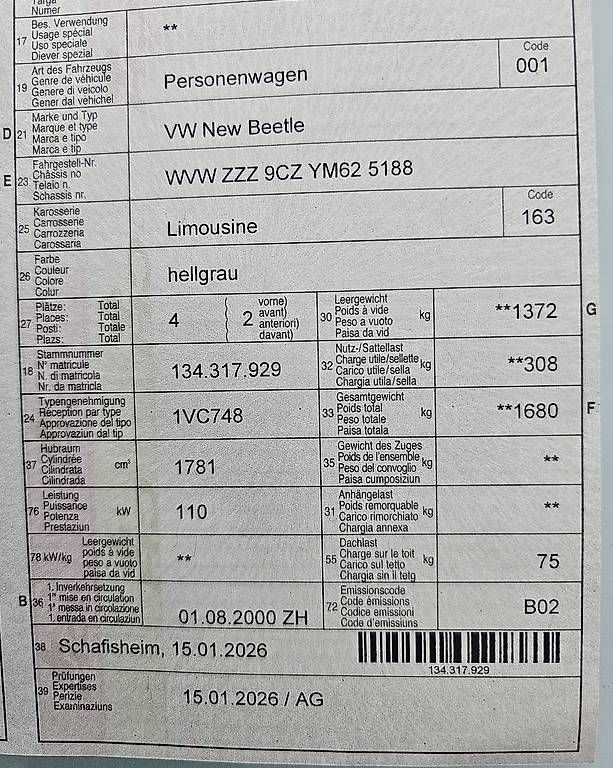 VW Automobili: VW New Beetle frisch ab MFK – Usato da Hunzenschwil venduto da vwaircult 1