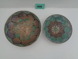 2 indische Metallschalen Messing verchromt - Snack Tischdeko
