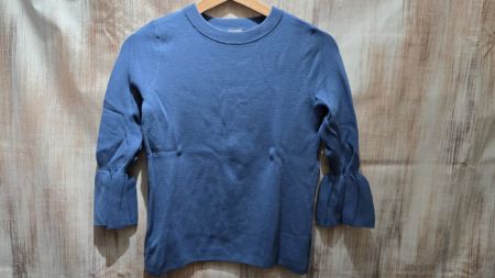 🎉 Feinstrick-Pullover mit Volant-Ärmeln - XS - Jeansblau