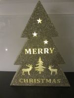 Tanne Metall "Merry Christmas" mit Licht, gold, 30 cm