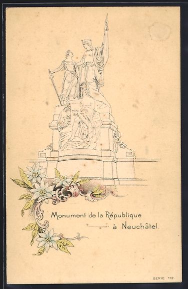 Cartoline postali: AK Neuchatel, Monument de la République – Usato da Berlin venduto da bartko-reher