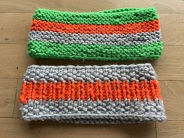 Stirnband mit Leuchtfaden gestrickt, 2 Stück = 1 Preis