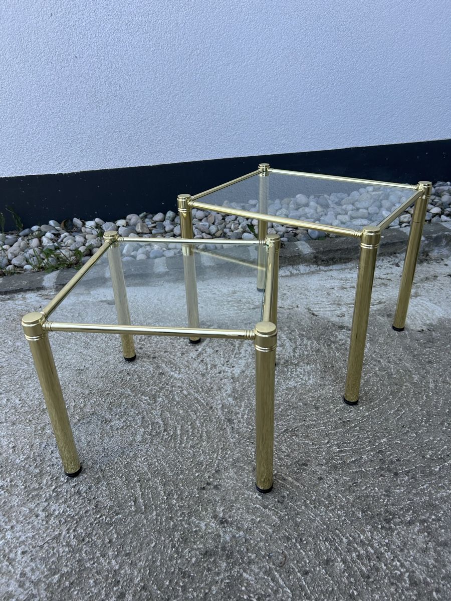 Tables: Tables gigognes vintage doré et verre. – D'occasion à Thierrens par Bigla