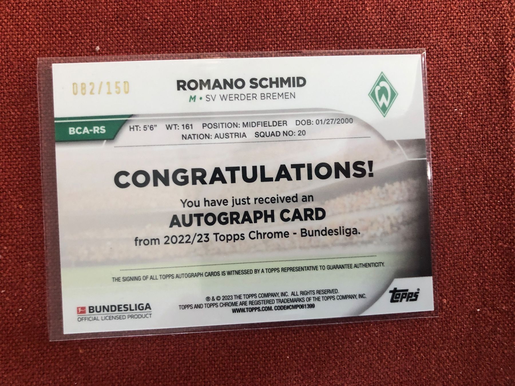 Topps Carte collezionabili: Topps Chrome Romano Schmid Rc Autogramm /150 – Usato da Wangenried venduto da Garagara 1