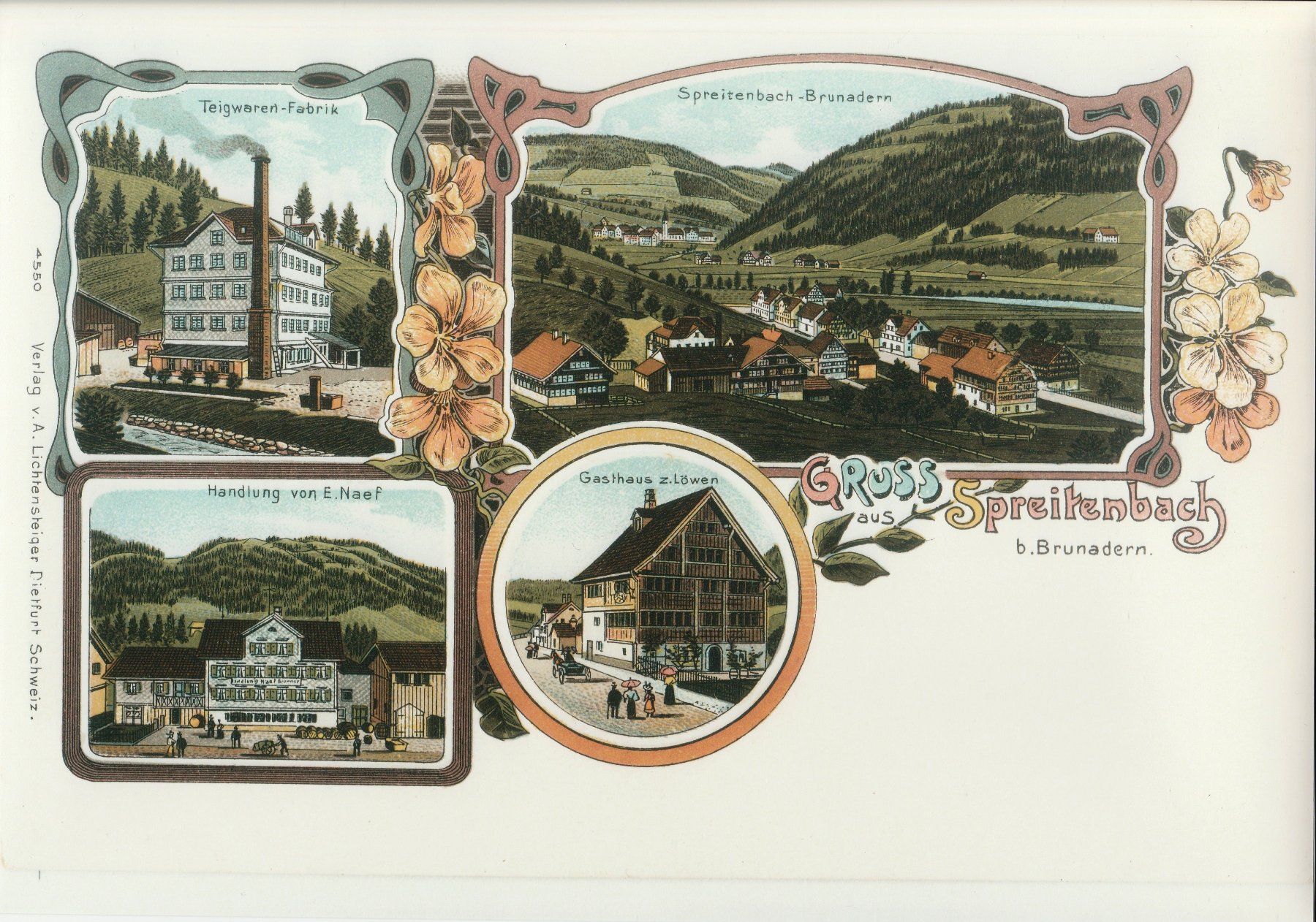 Ansichtskarten: Litho Spreitenbach, (Teigwarenfabrik, Restaurant- Format A4) – Gebraucht aus Fällanden von Blausegelfliege