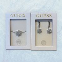 Guess Schmuckset Kette & Creolen Blümchen Zirkonia Edelst...