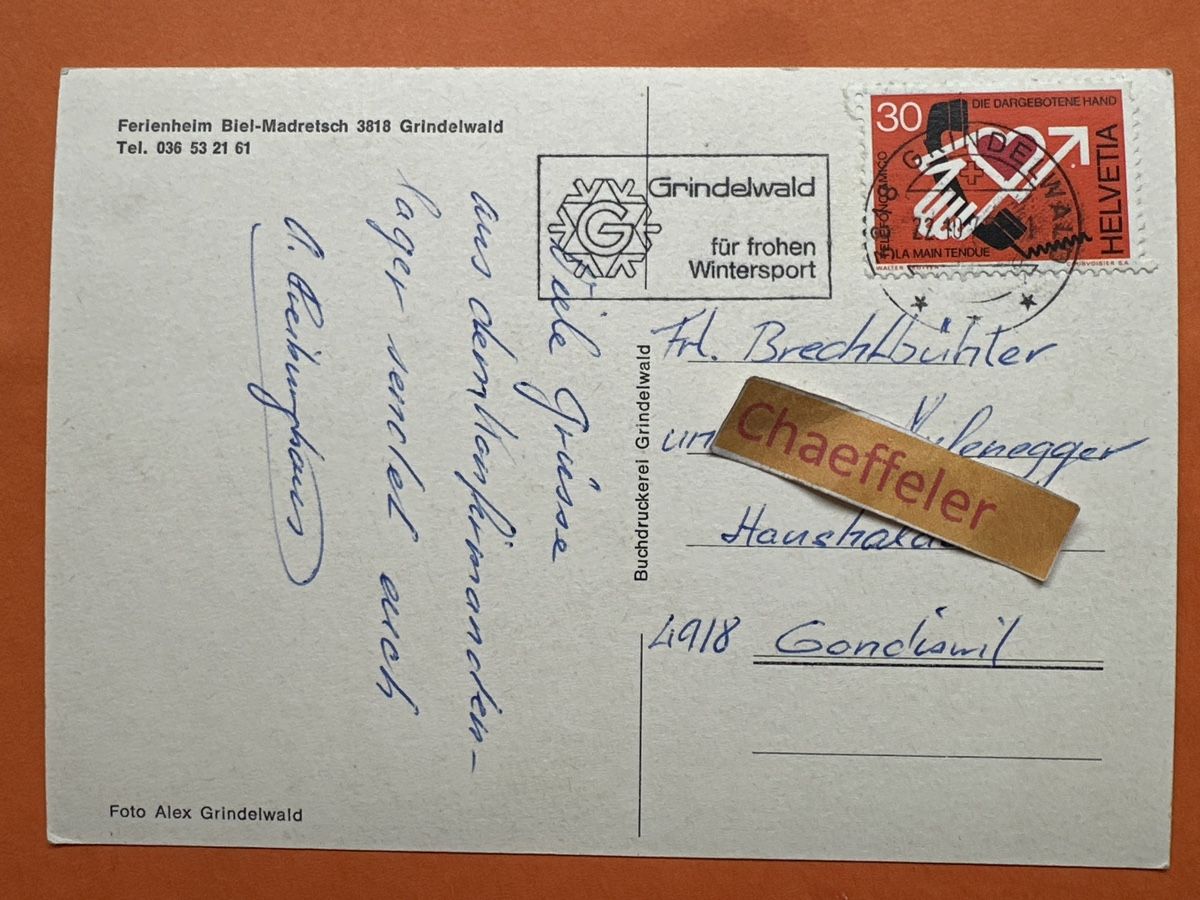Ansichtskarten: Ferienheim Biel-Madretsch, 3818 Grindelwald – Gebraucht aus Zürich von Chaeffeler 1