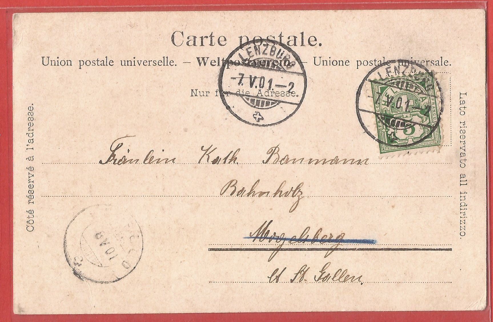Cartoline postali: Lenzburg mit Bahnhof - 1901 – Usato da Fislisbach venduto da Porano 1