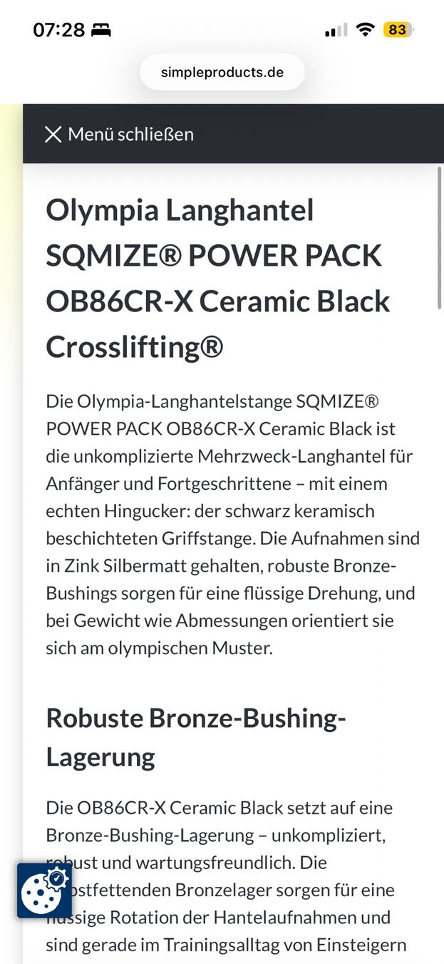 Manubri & Pesi: Hantelstange Sqmize Crosslifting Ceramic – Nuovo e nell'imballaggio originale da Laupen BE venduto da flo_pzm5 5
