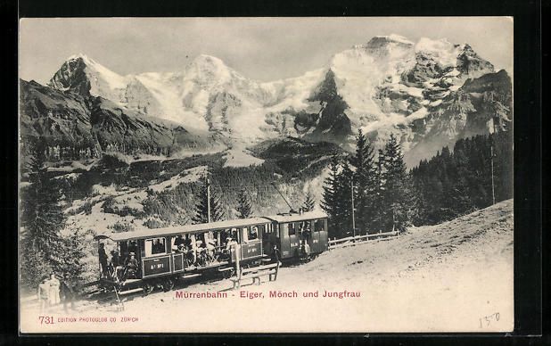 Cartoline postali: Mürrenbahn mit Eiger, Mönch und Jungfr – Usato da Berlin venduto da bartko-reher