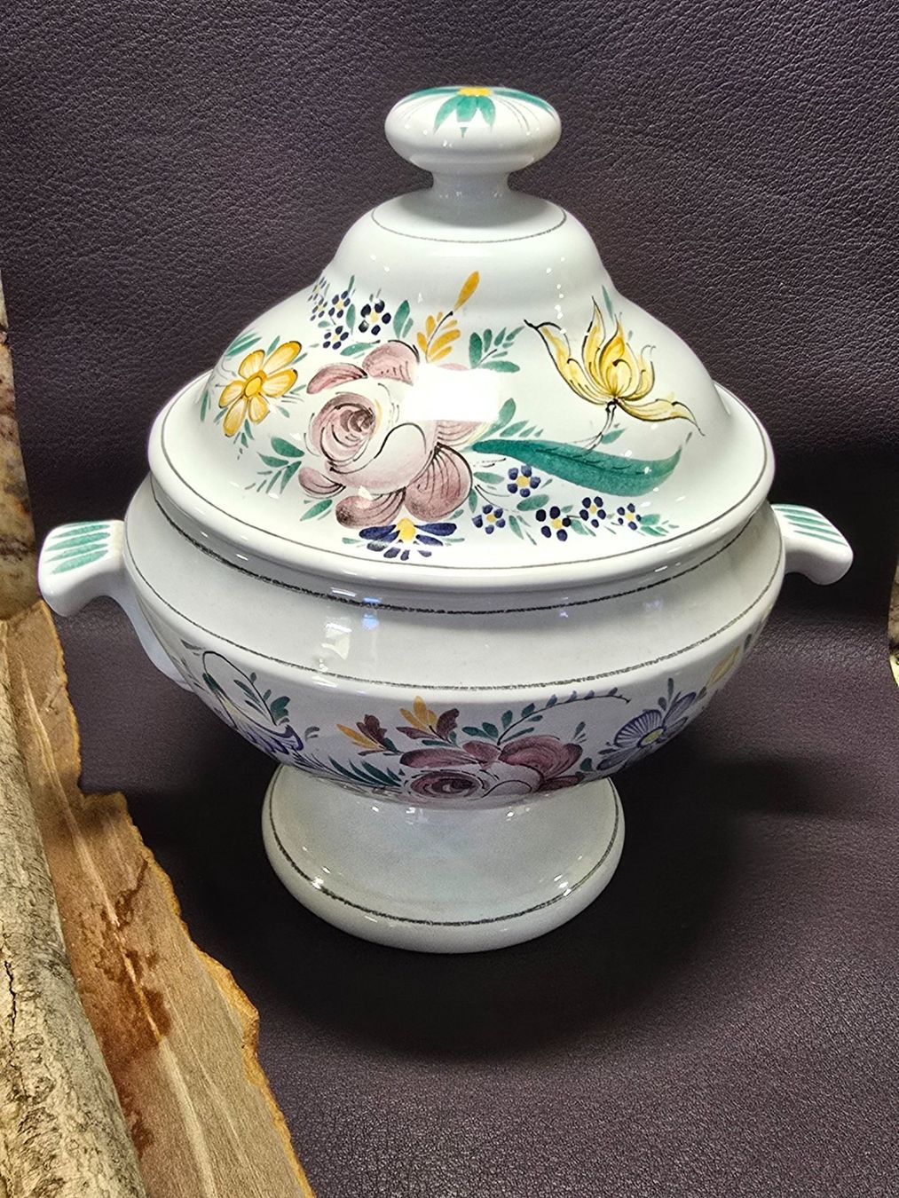 Schalen: Blumen-Suppenterrine, Vintage Keramik, Handbemalt – Gebraucht aus Walkringen von Vanuca