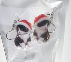 Ohrhänger Katze mit Weihnachtsmütze