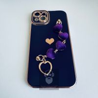 Hülle Cover Etui Case Lila für iPhone 15 Plus Herzkette