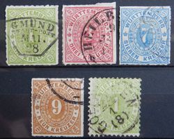 Württemberg ex. Kat. 36-43 gest. 1869/74 Kat. 127 Euro