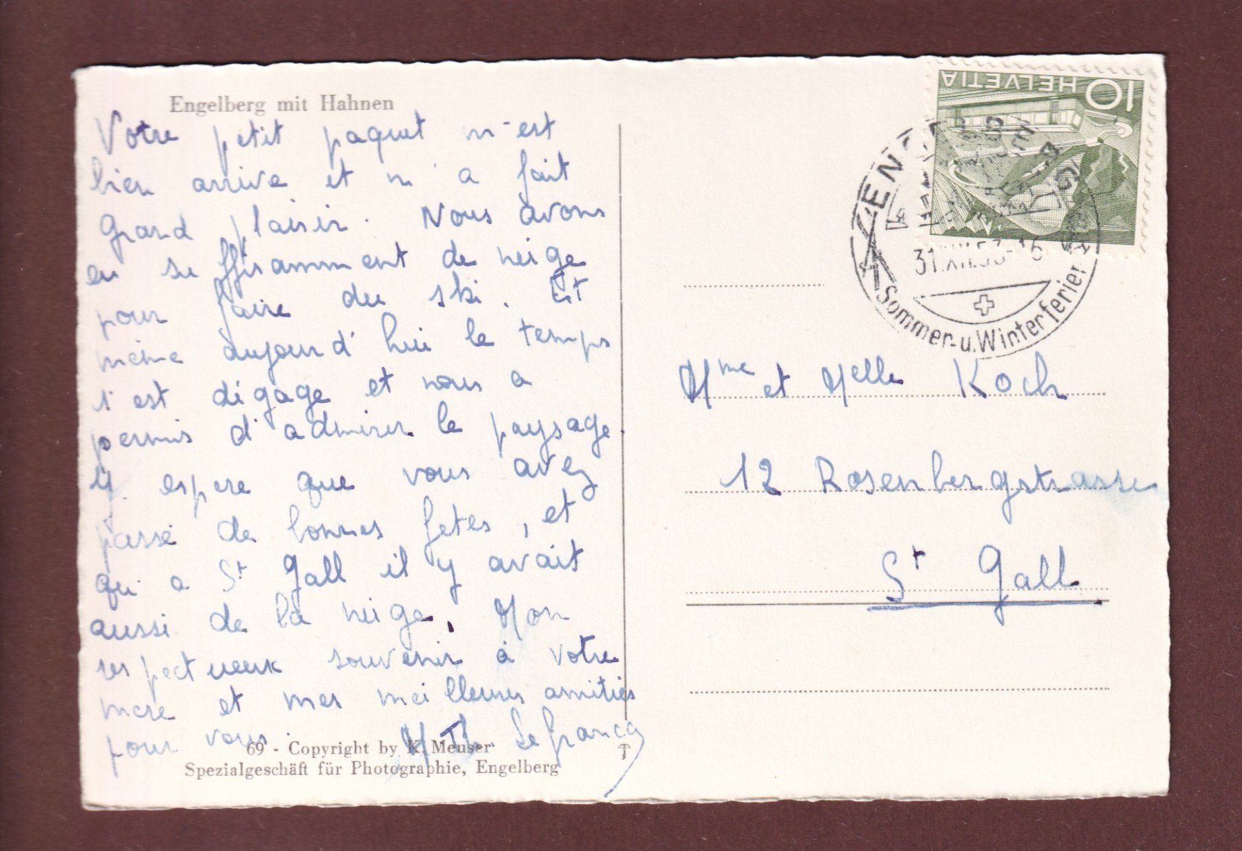 Cartoline postali: ENGELBERG - Hahnen - 1953 – Usato da Pully venduto da nicecards 1