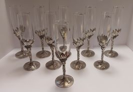 Flûtes champagne Royal Selangor en étain/cristal, lot de 10