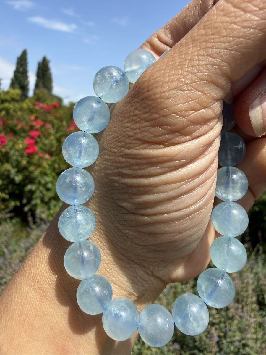 Bracciali & Braccialetti: Echtes Aquamarin Armband-10mm Perlen – Nuovo (secondo la descrizione) da Jegenstorf venduto da SteinGlanz 1