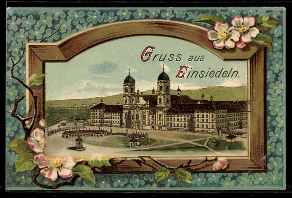Ansichtskarten: Einsiedeln, Kloster mit Strassenpartie,  – Gebraucht aus Berlin von bartko-reher