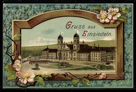 Einsiedeln, Kloster mit Strassenpartie, 