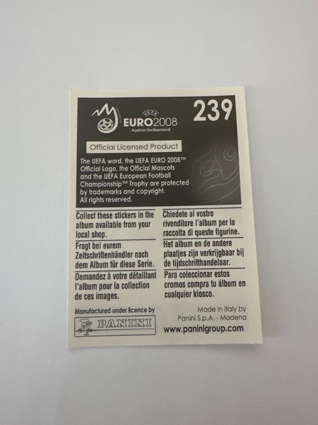 Panini Cartes à collectionner: Panini UEFA EM 2008 Sticker - Nr. 239 – D'occasion à Sulz AG par DealWerk 1